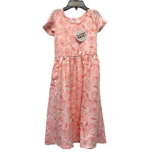 Dot Dot Smile NWT Girls 2T Pink Pumpkin Leaves Fall Print Cap Sleeve Maxi Dress
